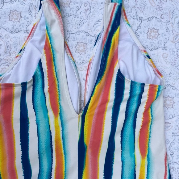 Adore Me Blue and Orange One Piece Swimsuit with Plunging V-Neck - Picture 7 of 9